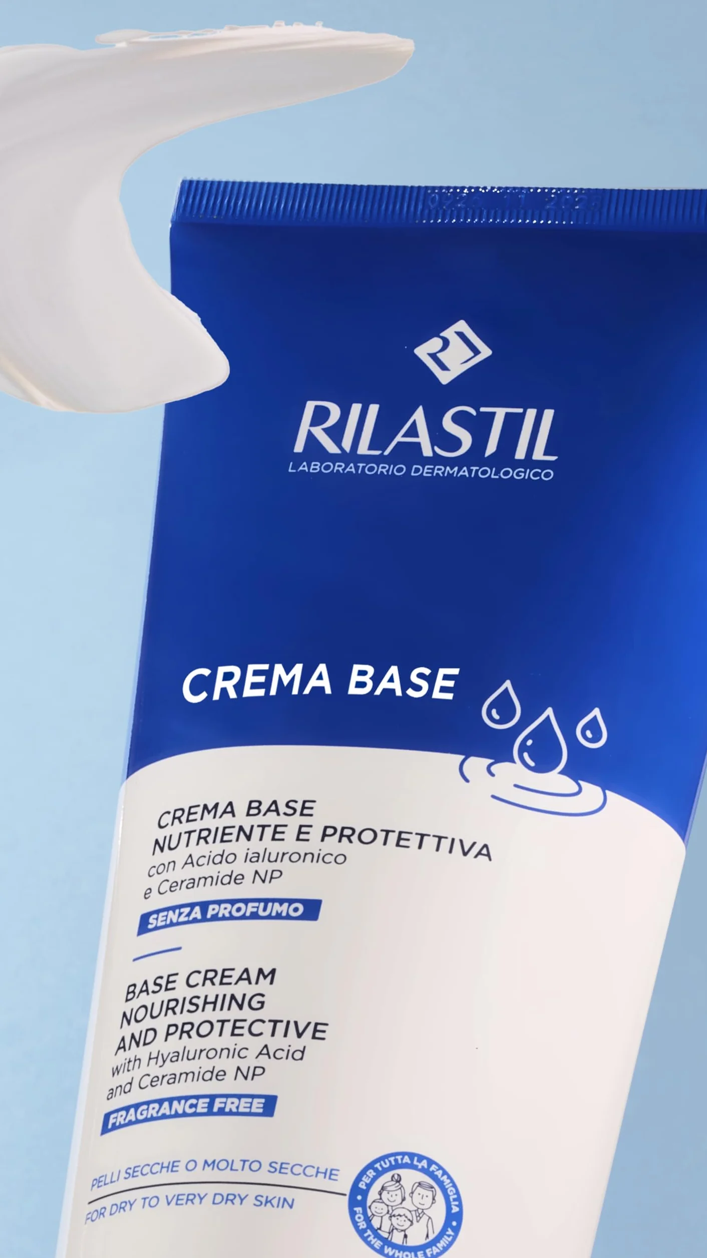 Rilastil Crema Base, Crema Idratante per Viso e Corpo, Senza Profumo, per Pelle Secca e Molto Secca, Adatta a Tutta la Famiglia, 400 ml