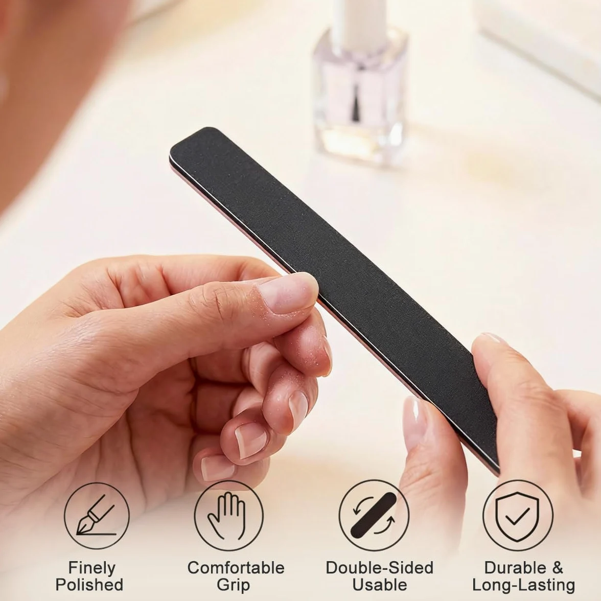 10 lime professionali per unghie, lavabili, spesse, grana 60/60, colore nero