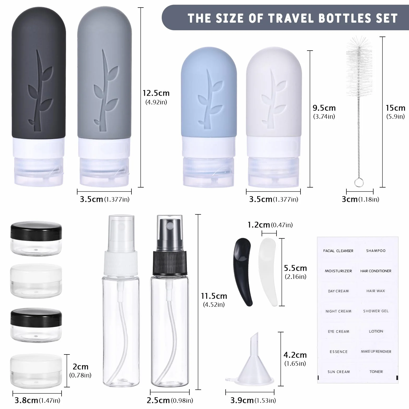 Kit Viaggio Liquidi, 16 Pezzi Contenitori da Viaggio in Silicone, Contenitori Accessori per Shampoo, Lotion e Cosmetici, Mini Size da Viaggio (Nero)