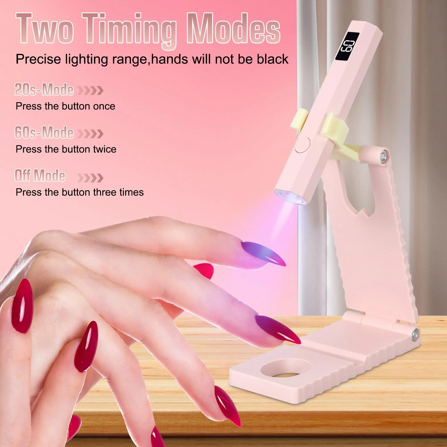 Mini lampada UV per unghie in gel, lampada UV per unghie con supporto, ricaricabile, piccola lampada UV per unghie, portatile, 2 modalità timer per smalto gel (rosa)
