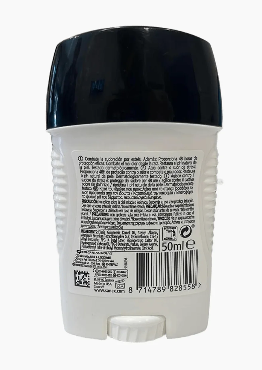 Sanex Men Stress Response Deodorante Stick da uomo, confezione da 12 x 50 ml, fino a 48 ore di protezione contro il sudore e l'odore, 0% alcool, deodorante antitraspirante