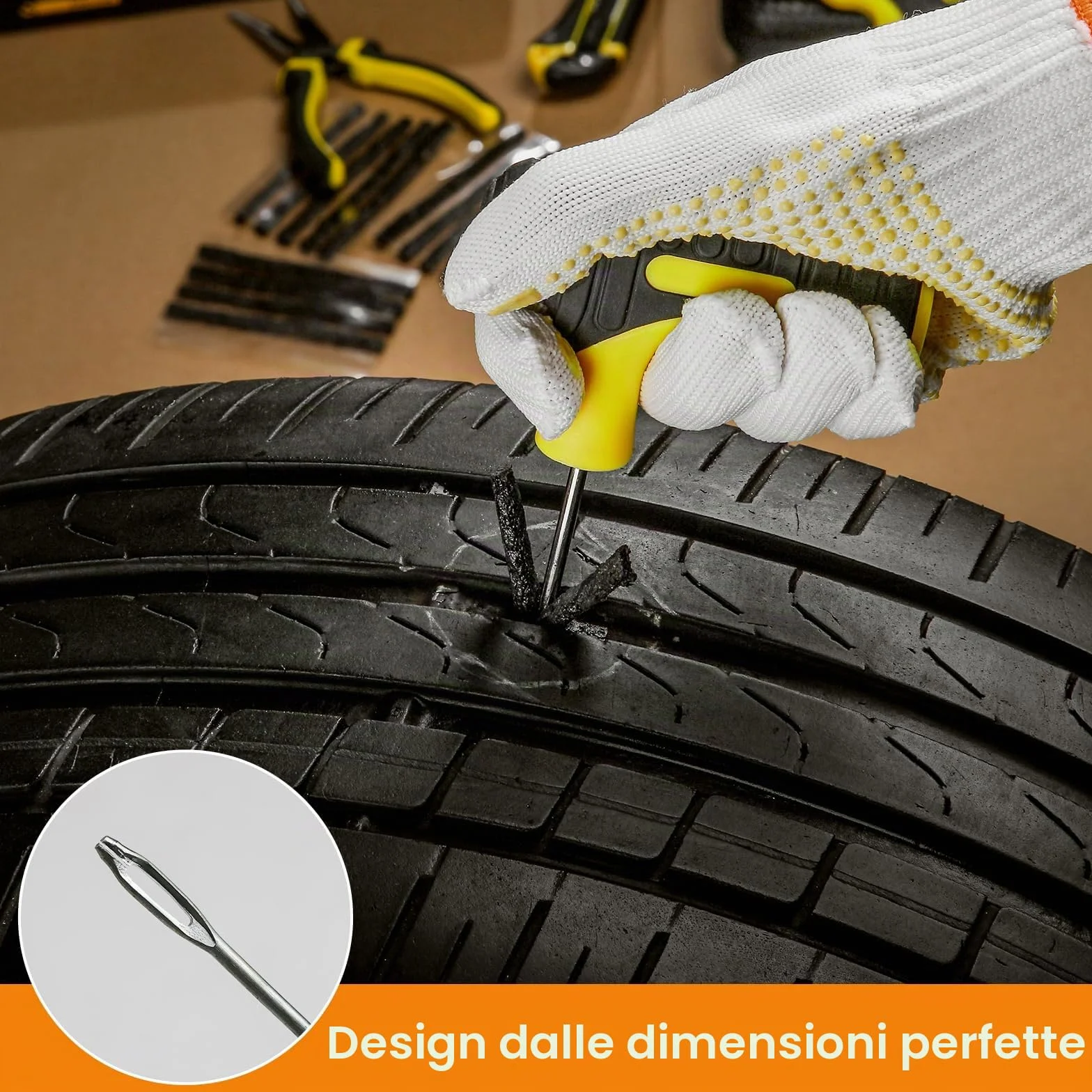 Kit di riparazione pneumatici sgonfi 27 pezzi con sigillante per auto camion moto bici
