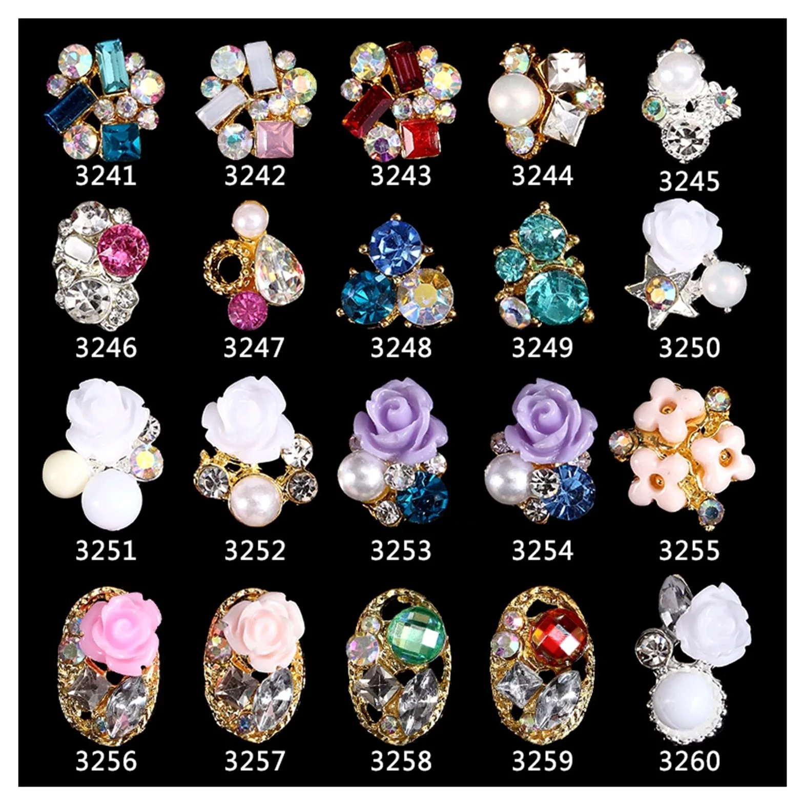 200 pz Lega 3D Nail Art Rose Fiori di Fiori di Gioielli Unghie Cristallo Strass Fiocchi/Fiori/Rose Unghie Decorazioni in Pietra Accessori, wanglan