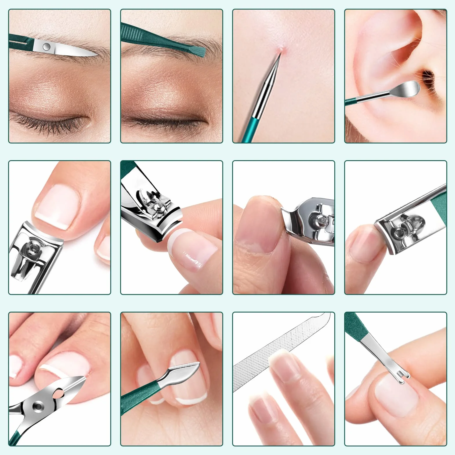 Set Manicure 12 Pezzi Tagliaunghie Professionale Acciaio Inox Kit Pedicure con Custodia