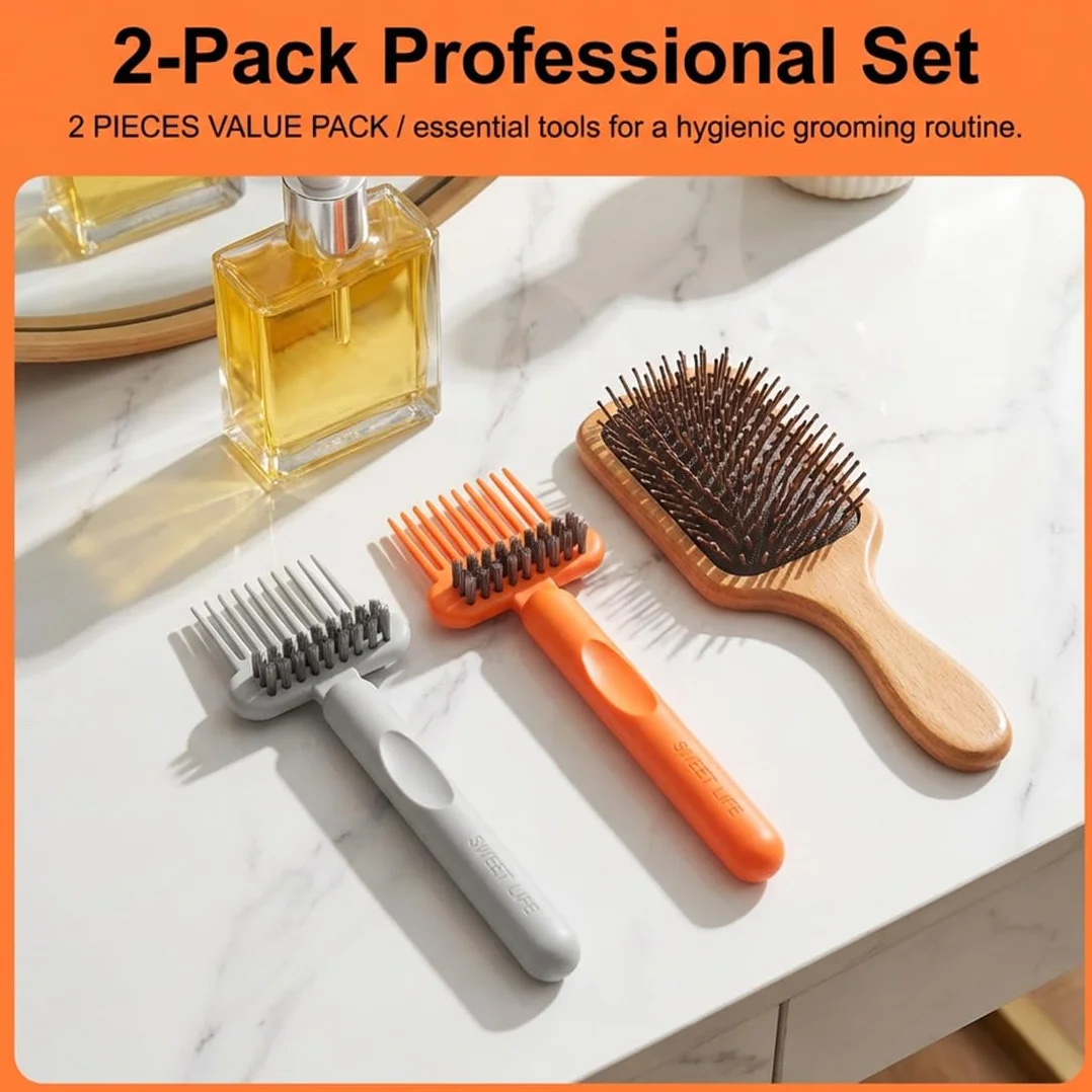 Spazzola Pulizia Pettini 2 Pezzi, 2-in-1 Strumento Rimuove Polvere e Capelli per Salone Domestico Professionale