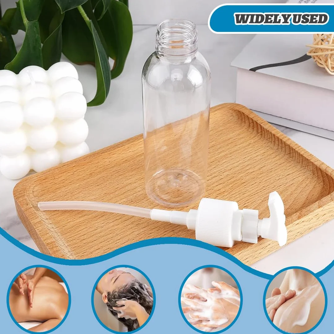 4 Pezzi Flaconi da Viaggio, 60 ml Bottiglie da Viaggio Trasparenti, Pompa da Viaggio in Plastica Dispenser, Boccette Contenitori Ricaricabile, per Lozione Emulsione Olio Pulizia Shampoo Gel Doccia