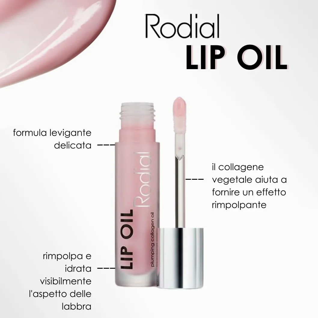 Rodial Plumping Collagen Lip Oil 4ml - Olio Labbra Idratante e Volumizzante al Collagene Vegano con Olio di Macadamia e Jojoba, Formula Ultra Nutriente per Labbra Morbide e Setose