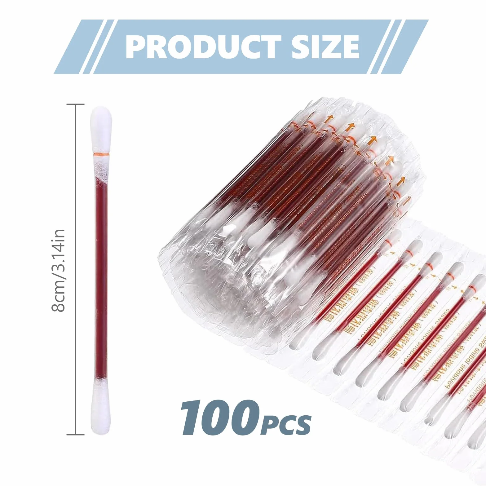 100 Pcs Monouso Cotone Tampone Iodoforo, Cotone Stick Iodio, Tampone di Disinfezione Della Pelle con Iodoforo per la Casa Ospedaliera