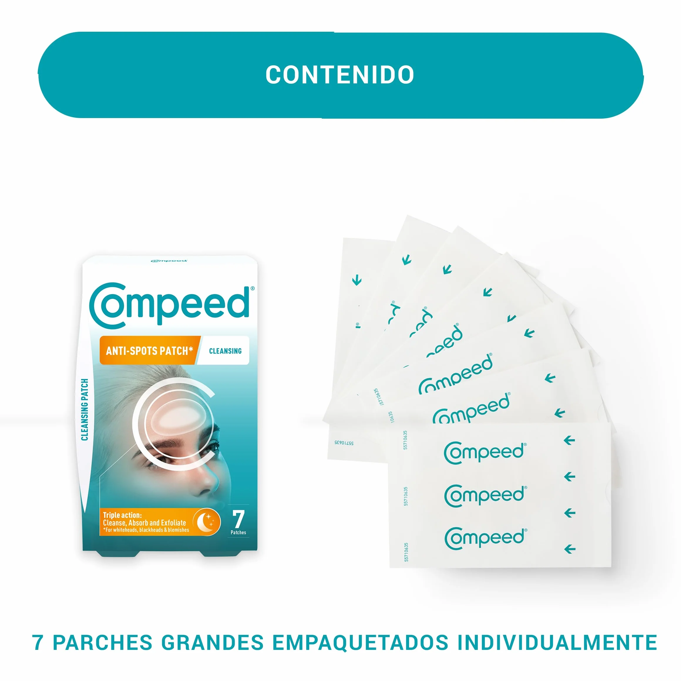 Compeed® - Patch per pulizia con idrocolloidi | Pulisce, assorbono ed esfoliano - uso notturno | 7 toppe da 6,8 x 4,2 cm