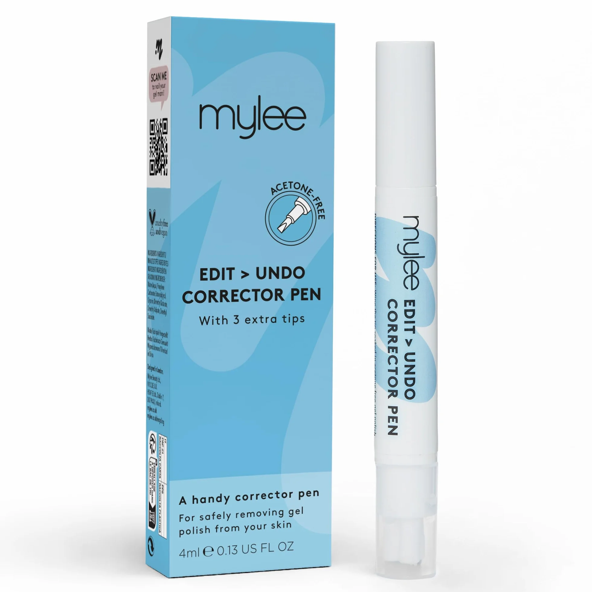 Mylee Edit Undo Penna Correggi Smalto Ricaricabile: Manicure Impeccabile e Facile - Solvente Gel Senza Acetone con Punte di Ricambio e Risultati Puliti