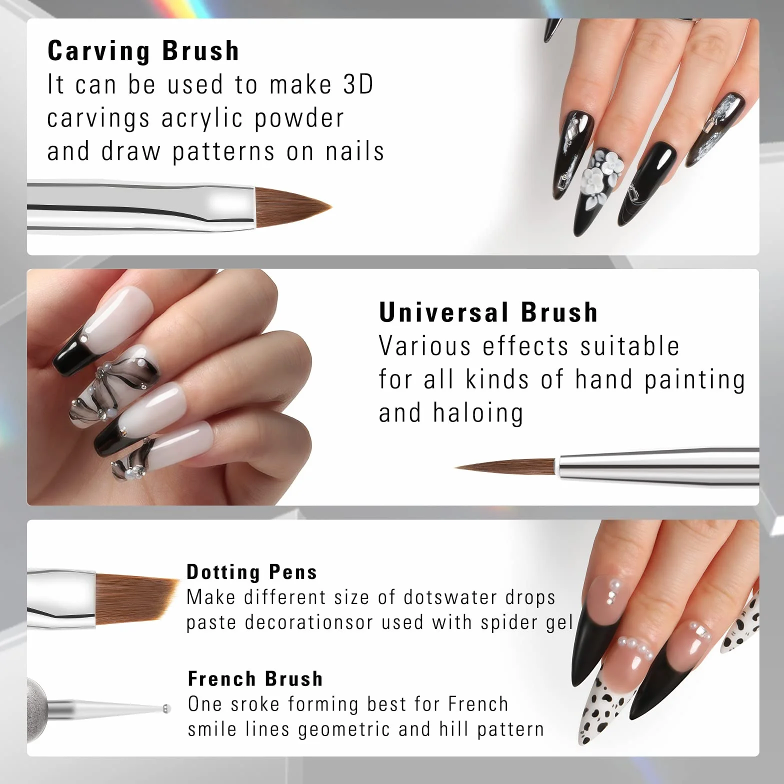 8 Pezzi Pennelli per Unghie,Aokitec pennello per Acrigel Estensione Unghie Costruttore Gel Pennello Penna Punteggiatura Linea Trazione Unghie Salone Casa Manicure DIY Donne