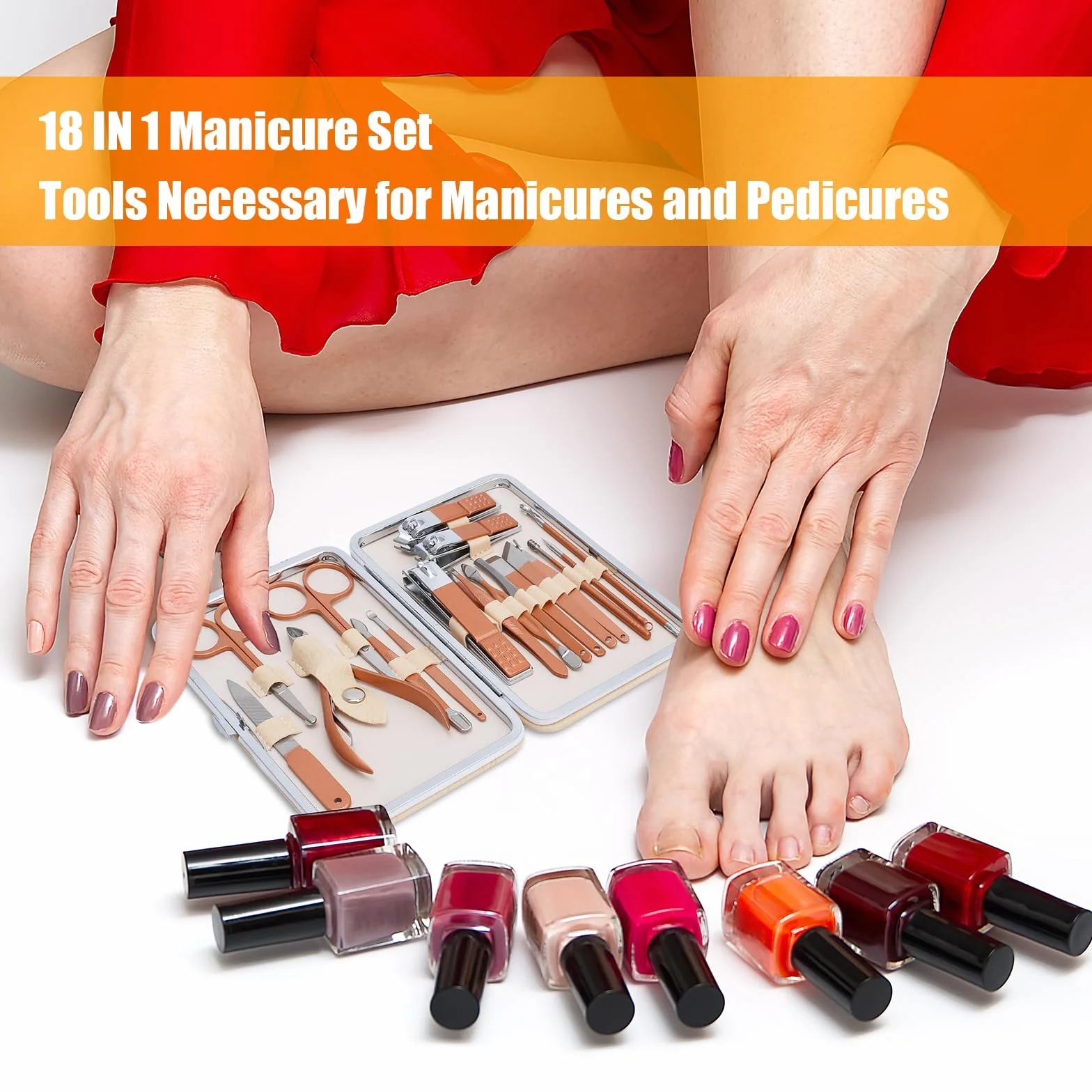 Stainless Steel 18 In 1 Manicure Set Ingrown Toenail Clipper Pedicure Kit Nail Cutter Scissors Cuticle Trimmer Rose Gold