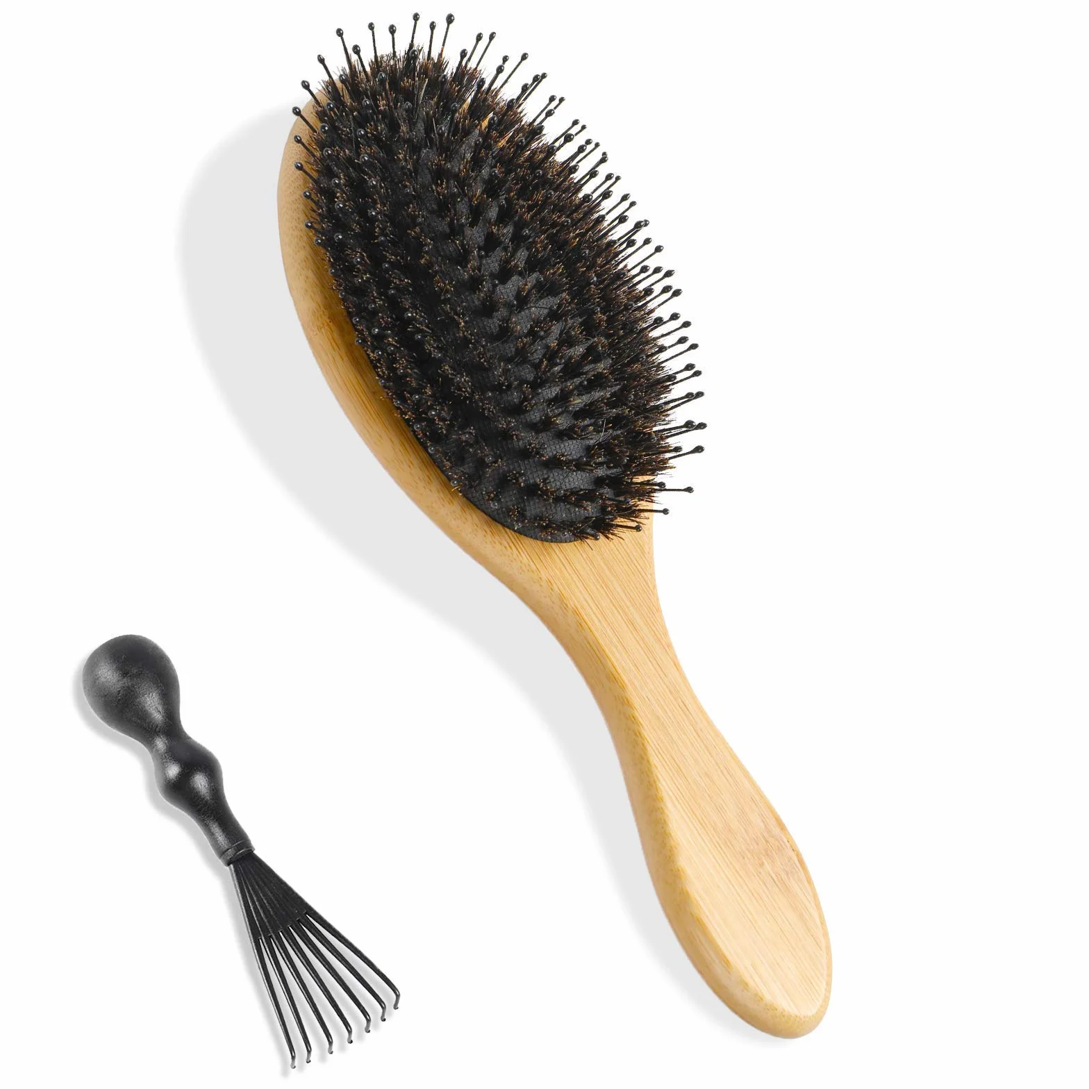 Spazzola per Capelli Professionale Setole di Cinghiale Manico in Bambù Pettine a Coda di Metallo