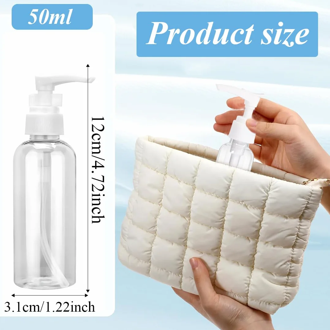 4 Pezzi Flaconi da Viaggio, 50 ml Bottiglie da Viaggio Trasparenti, Pompa da Viaggio in Plastica Dispenser, Boccette Contenitori Ricaricabile, per Cosmetici, Lozione, Bagno, Shampoo Liquidi