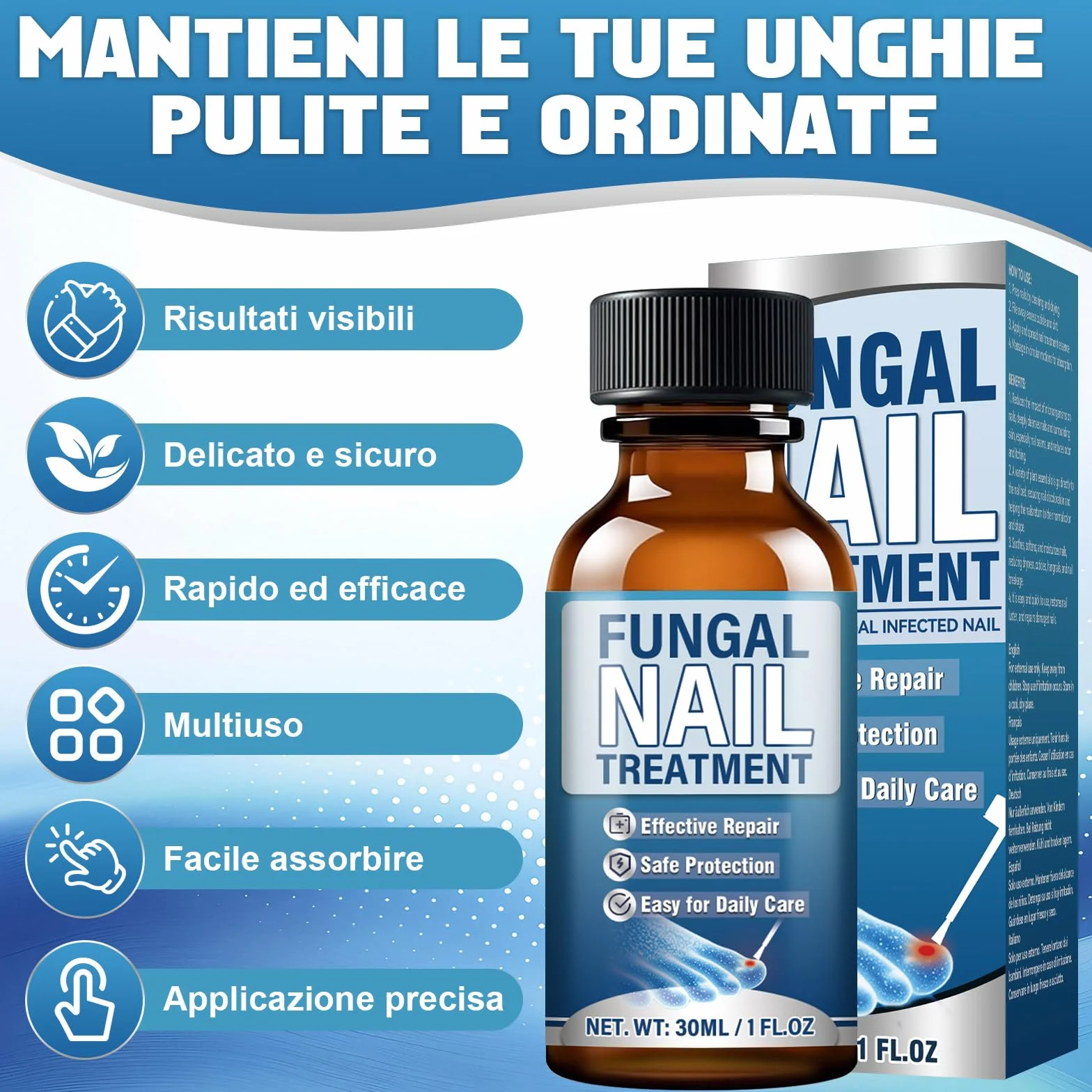 Micosi Unghie Piede, 30ml Liquido Antimicotico per Funghi Unghie Piedi con Pennello e Lima