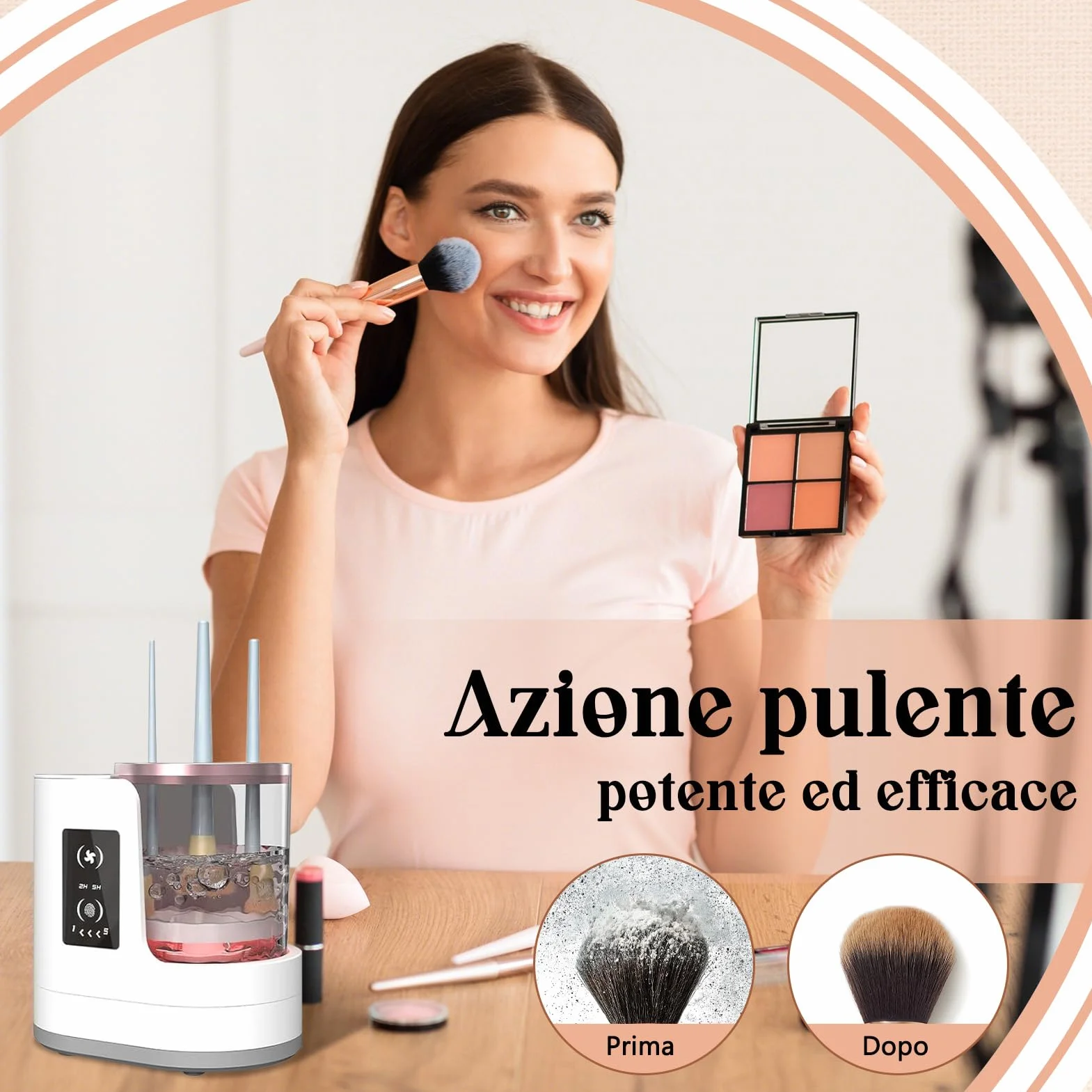 Pulitore Elettrico Automatico 3in1 Pennelli Make-up con Asciugatrice – Macchina Plugin, Includi Stazione Asciugatura & Cura Igienica