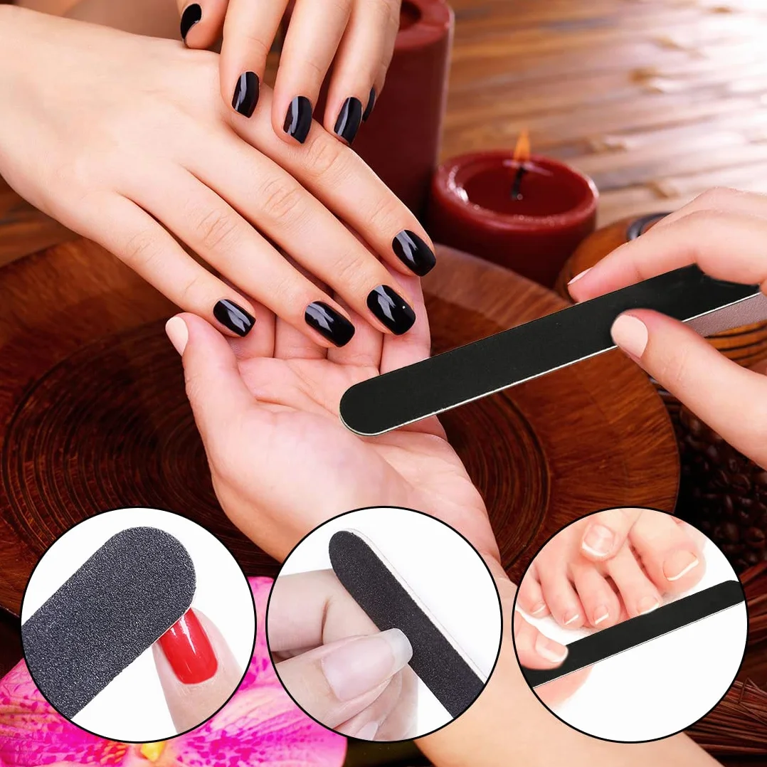Ncheli 20 Pezzi Lime per Unghie Professionali Nere, Lima Doppia Faccia 100/180 Grana, Limette Sottili per Manicure Pedicure Gel Acrilico, 17.8cm