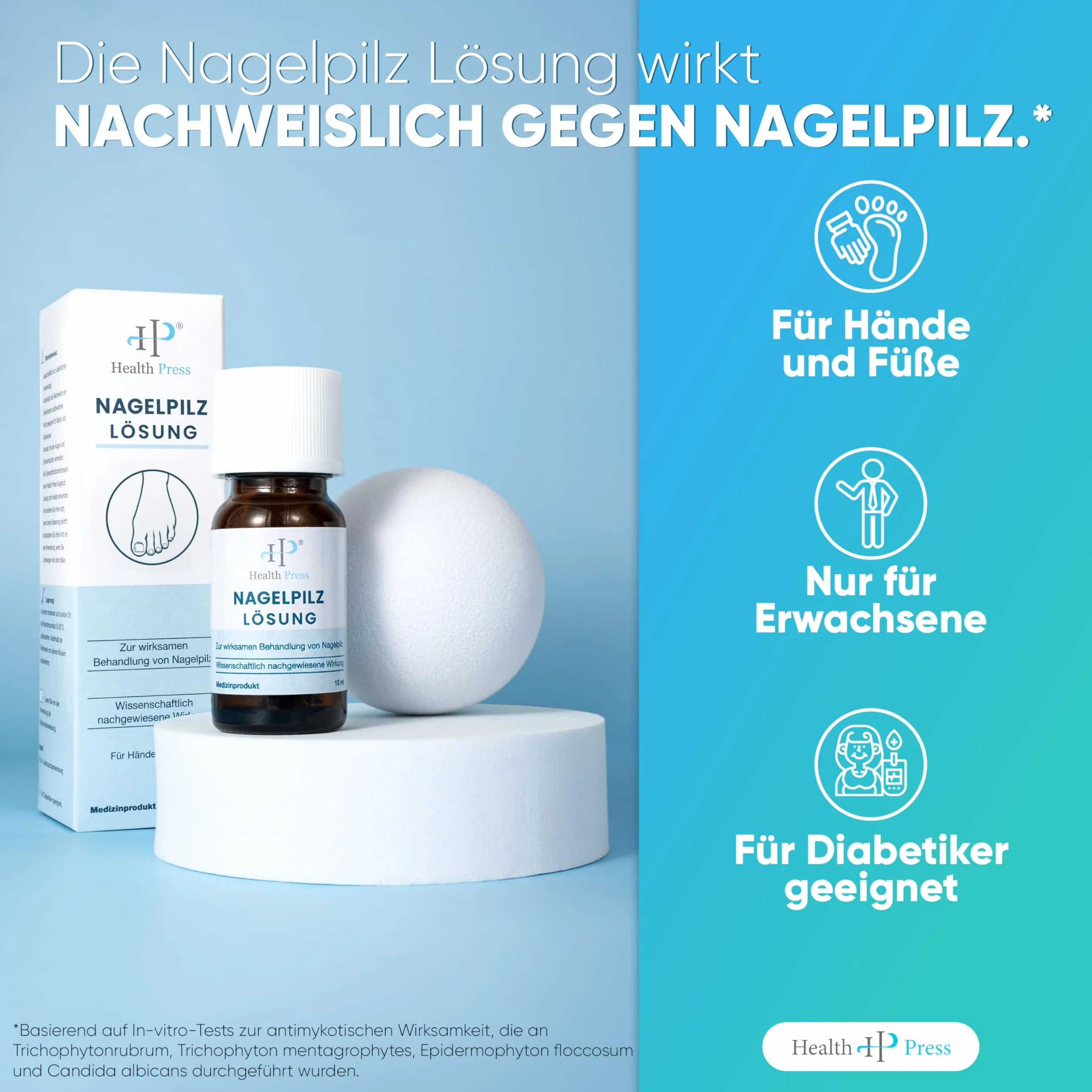 Health Press, Soluzione per Micosi delle Unghie, Liquido Antimicotico, Smalto per Piedi e Mani, Trattamento Adatto ai Diabetici, Efficace contro le Infezioni Fungine, 10 ml