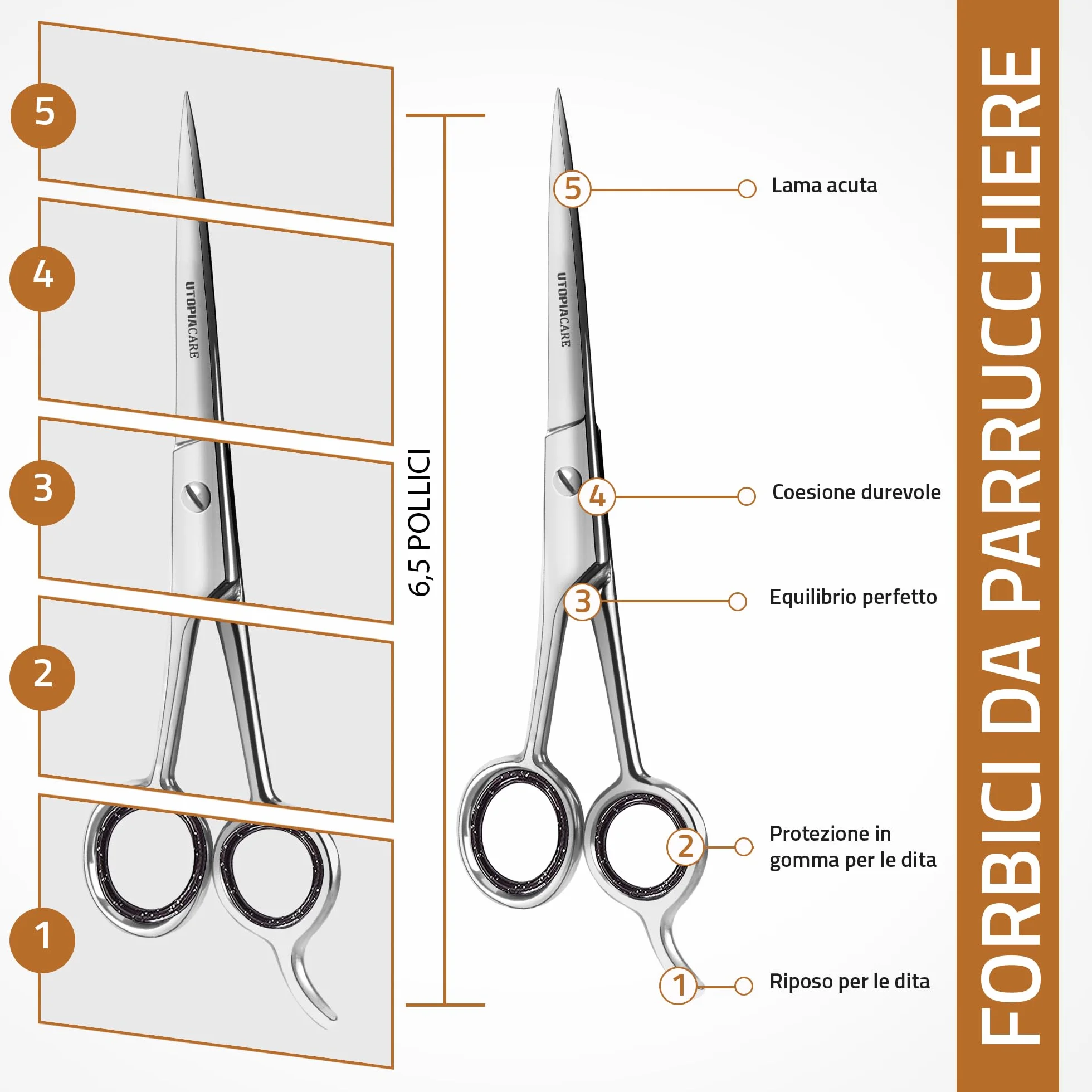 Utopia Care Forbici da parrucchiere in acciaio inox 6,5 Pollici Argento