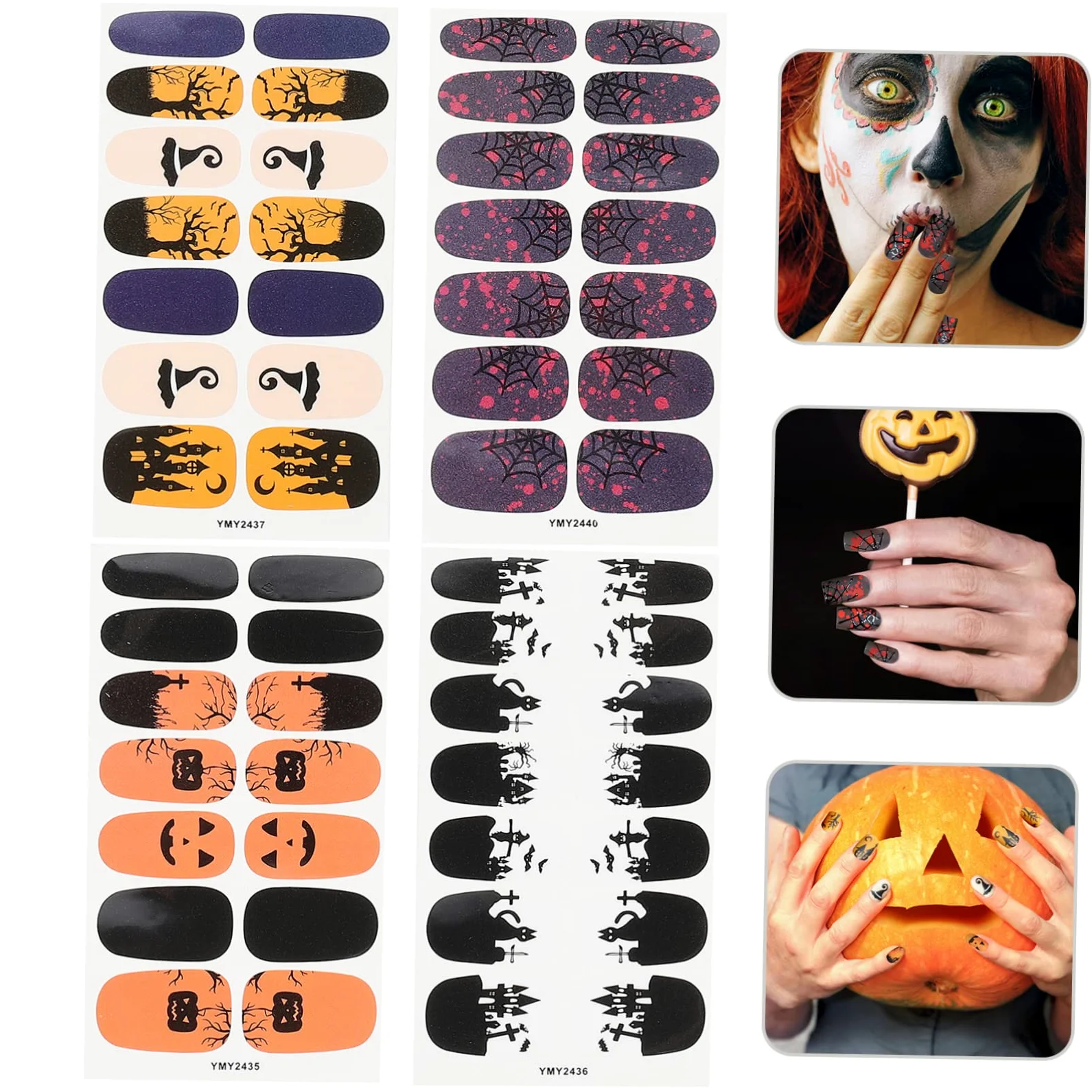 Healeved 5 Set Di Adesivi Per Unghie Per Ragazzi E Ragazze Decalcomanie Per Nail Art Di Halloween Unghie Ragno Gotiche Da Premere Sulle Unghie Corte 4 Fogli * 5