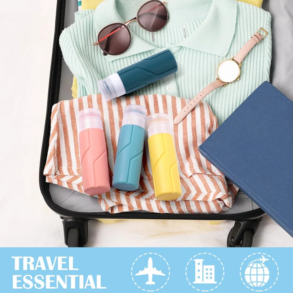 OSDUE 4 Pezzi Flaconi da Viaggio in Silicone, Contenitori da Viaggio Flaconi, Bottiglie da Viaggio per Shampoo, Balsamo, Crema, Lozione, per Viaggio in Aereo Flaconi da Viaggio 100 ml (C-4 pezzi)
