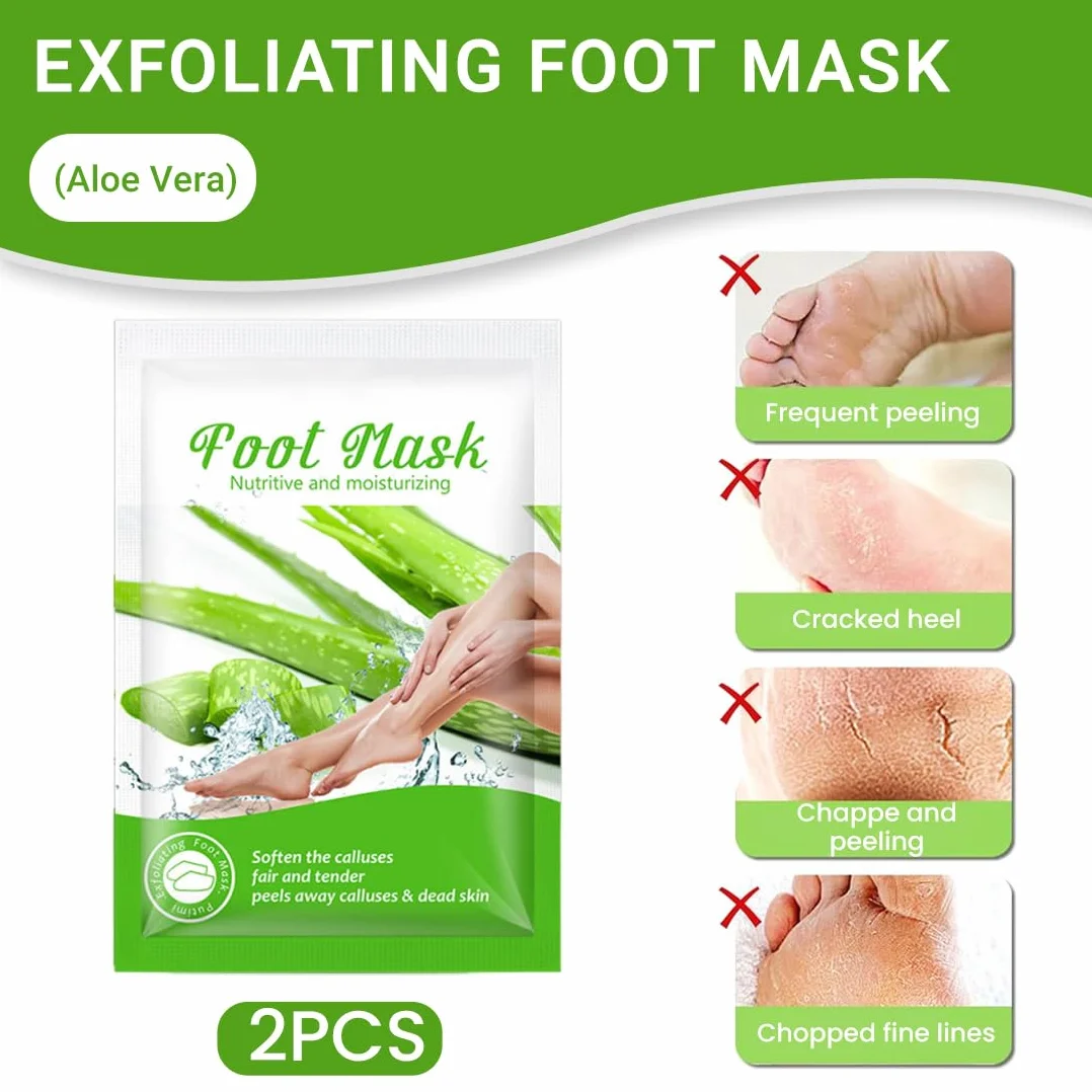 2 Piezas Mascarilla Pies Exfoliante, Foot Peel Mask, Máscara Pies Peeling, Mujeres y Hombres Quitar Piel Muerta y Callos, Aloes