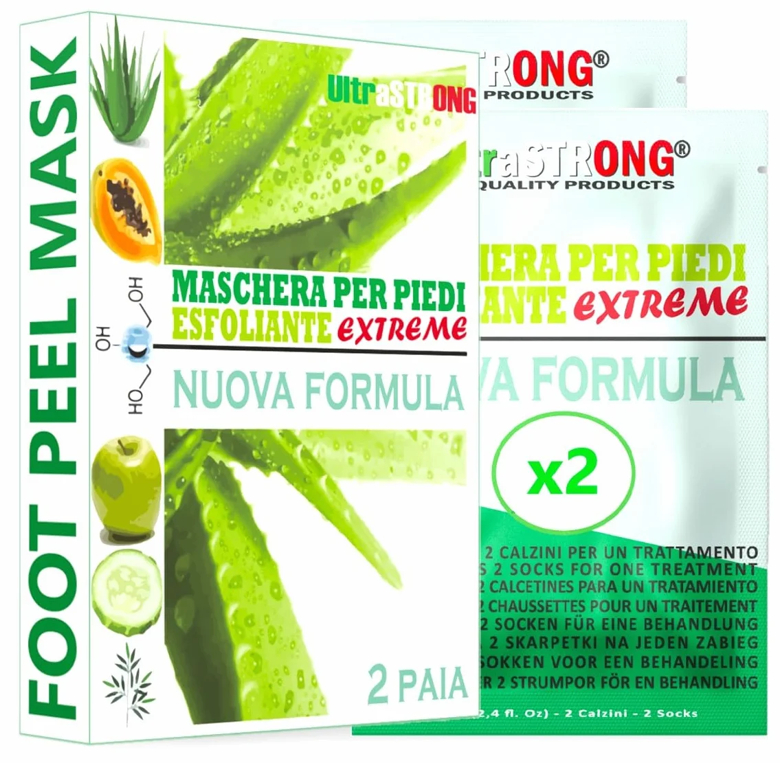 Pedimask Maschera Piedi Esfoliante Idratante UltraSTRONG IT - Rimuovere Calli Pelle Morta - Pulizia Profonda - Dermatologicamente Testato (ALOE)