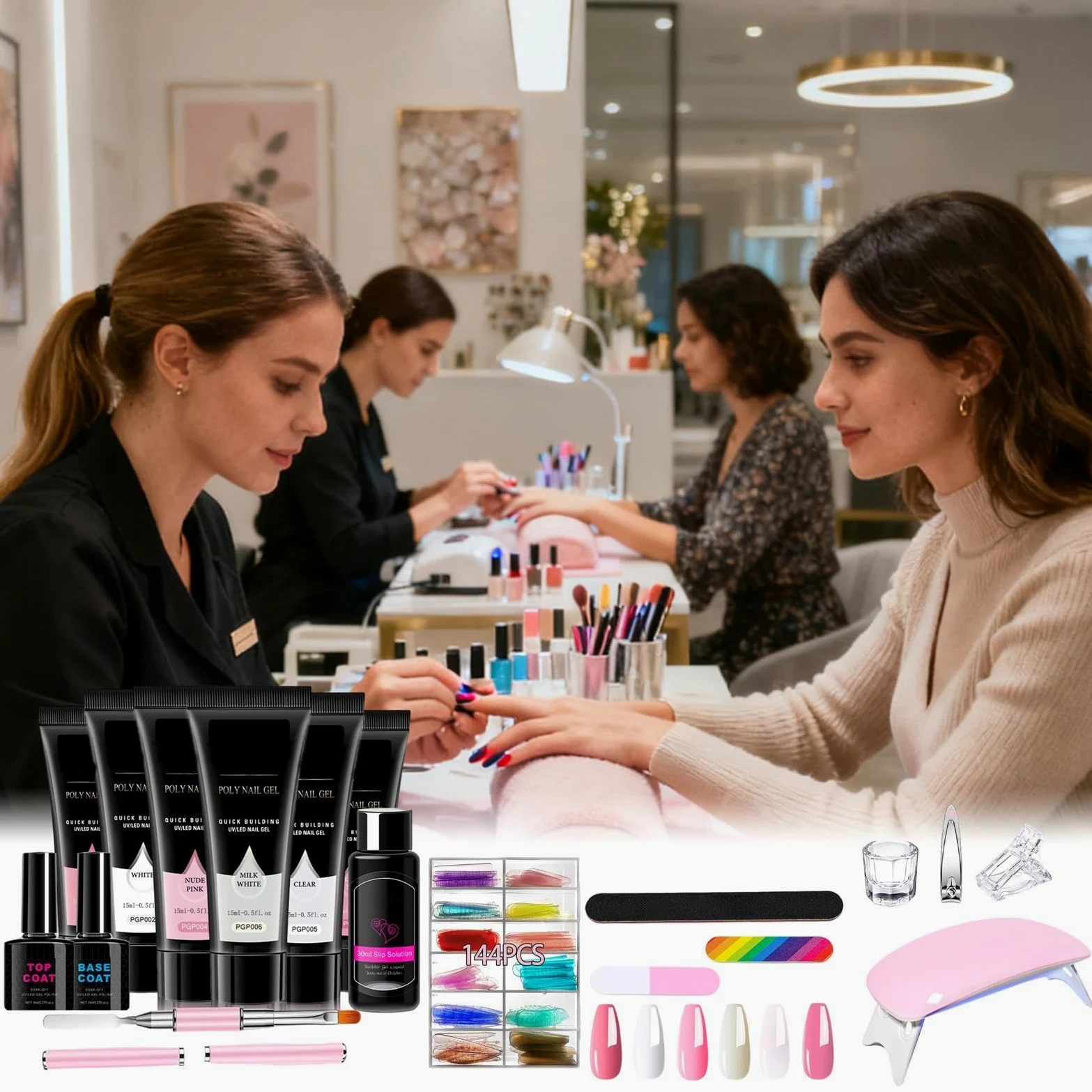 Kit Per Ricostruzione Unghie 6 Colori Leggeri | Gel di Finitura Professionale per Unghie Ideale per Viaggi Casa Ufficio Scuola Fidanzata Moglie