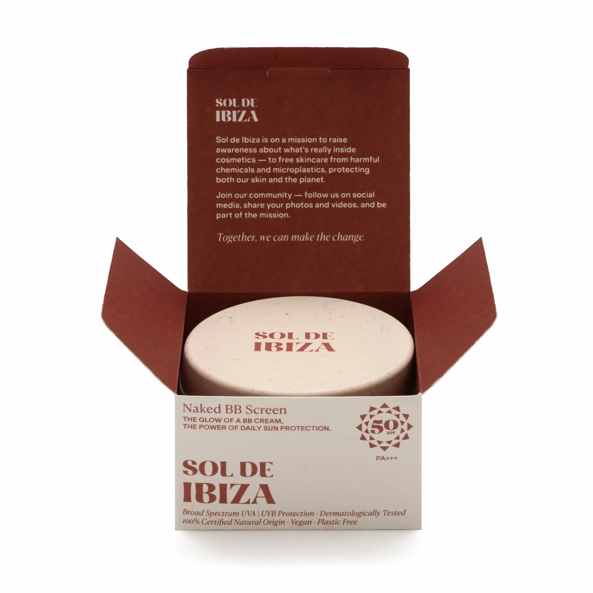 Naked BB Screen SPF50 - Crema solare minerale BB Cream, SPF50 PA+++, idratante viso naturale, finitura nuda, vegano, per pelli sensibili, 35 g, prodotto A++