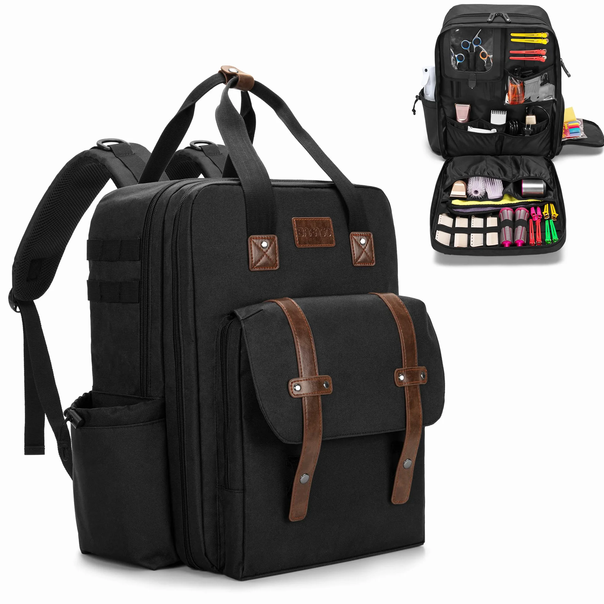 BAFASO Zaino da Barbiere di Grande Capacità, Borsa da Parrucchiere per Vari Strumenti per Tagliare i Capelli, Attrezzi (Solo Borsa), Nero
