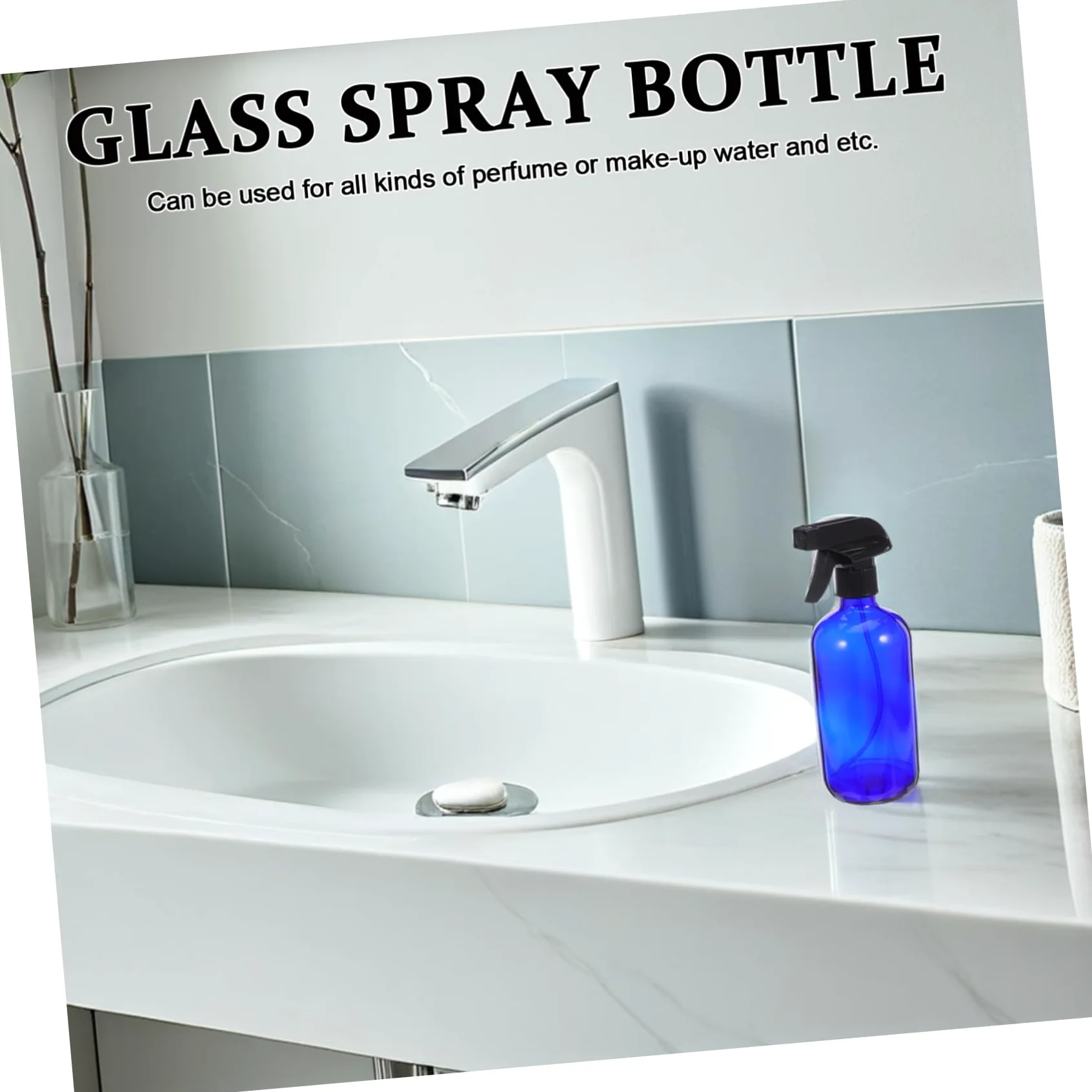 Bottiglia Spray in 500ml Blu, Riutilizzabile | Set 2 Pezzi Pompe e Tappi, per Profumo e Make-up Water, Formato da Viaggio
