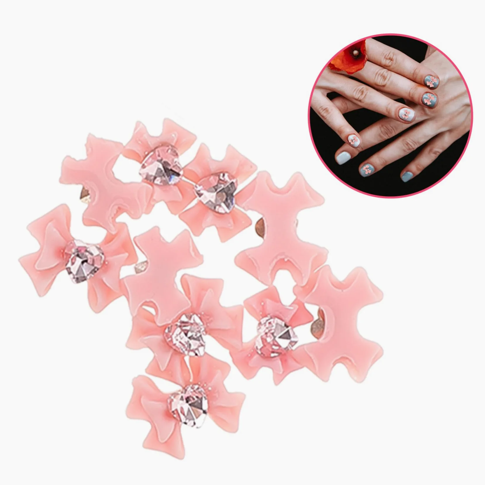 SHERCHPRY 4 Set Accessori Per Chiodi Rosa Ciondoli Per Unghie Con Strass 3d Gioielli Per Unghie Decorazione Di Nail Art Ciondolo Guidato Carino Cristallo Di 40 Pezzi*4