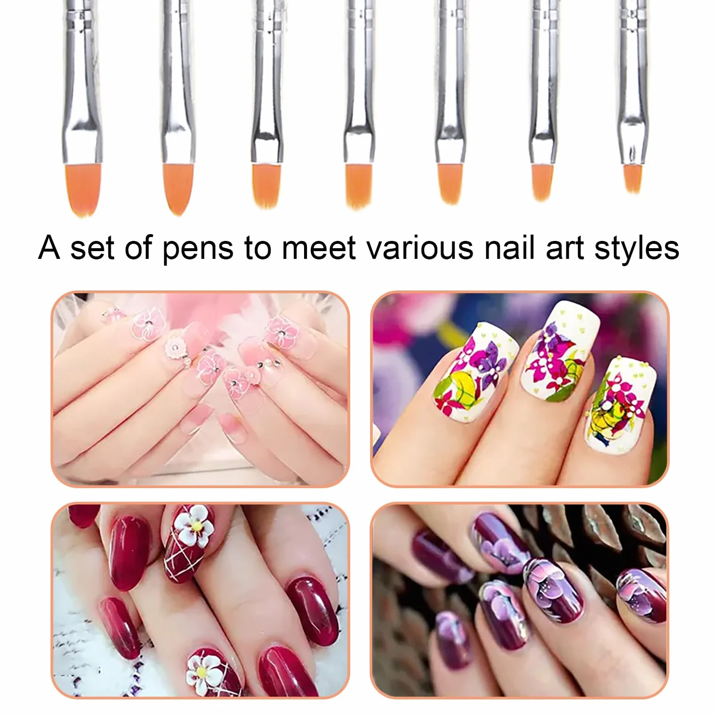 7 pennelli acrilici per unghie, gel UV, unghie in acrilico, set per unghie in gel