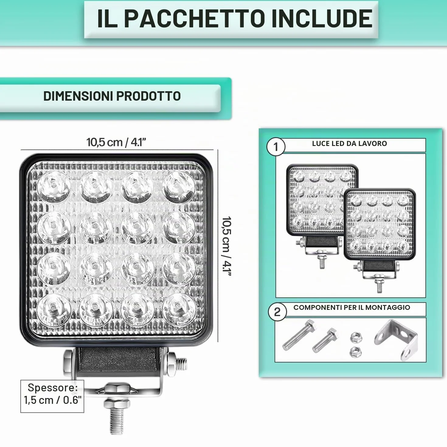 Fari LED trattore 12V 48W IP67 6500K 16 LED 2 sztuki aluminiowe ABS