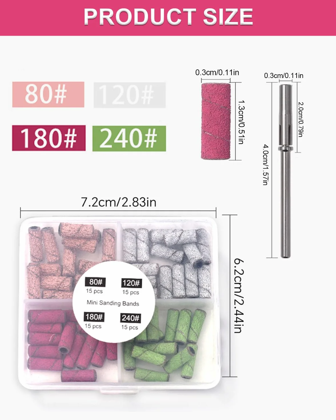 Fasce Abrasive Unghie 60 Pezzi, Rullo Lima Unghie Grana 80 120 180 240, Tappi Abrasivi con Punta Trapano per Manicure Pedicure