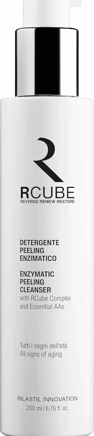 Rilastil RCube Detergente Peeling Enzimatico Viso con RCube Complex e Aminoacidi, Antietà, Promuove il Rinnovamento Cellulare, 200 ml