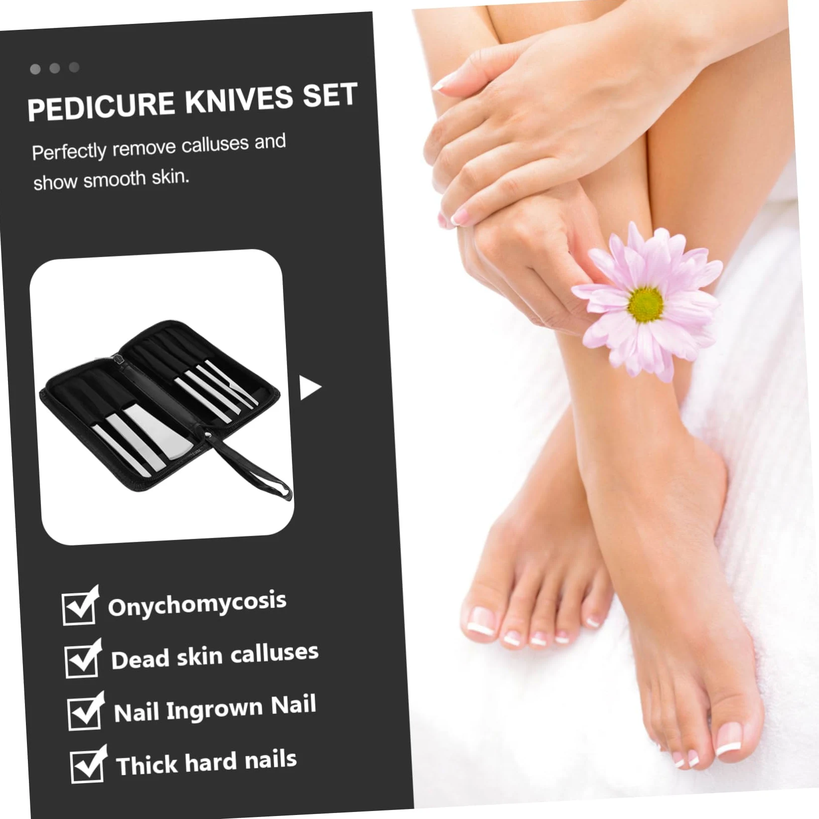 Set di 7 Pezzi per Pedicure in Acciaio Inox, Argento | Acciaio Alto Manganese e Pu, Uso Familiare e Professionale, Rimozione Calli e Pelle Secca