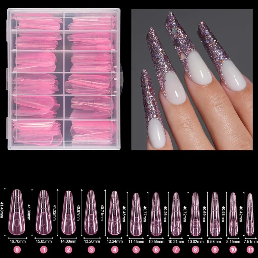 120 forme doppie per extension per unghie, in gel, copertura completa, con scala graduata, per manicure e nail art