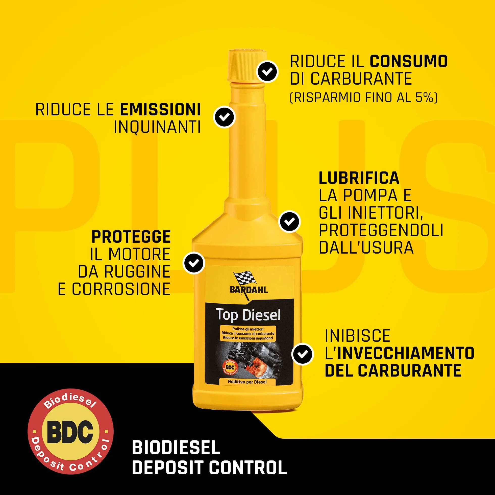 Bardahl Additivo Top Diesel+ 250 ml - Lubrifica Pompa e Iniettori, Protegge Sistema Alimentazione
