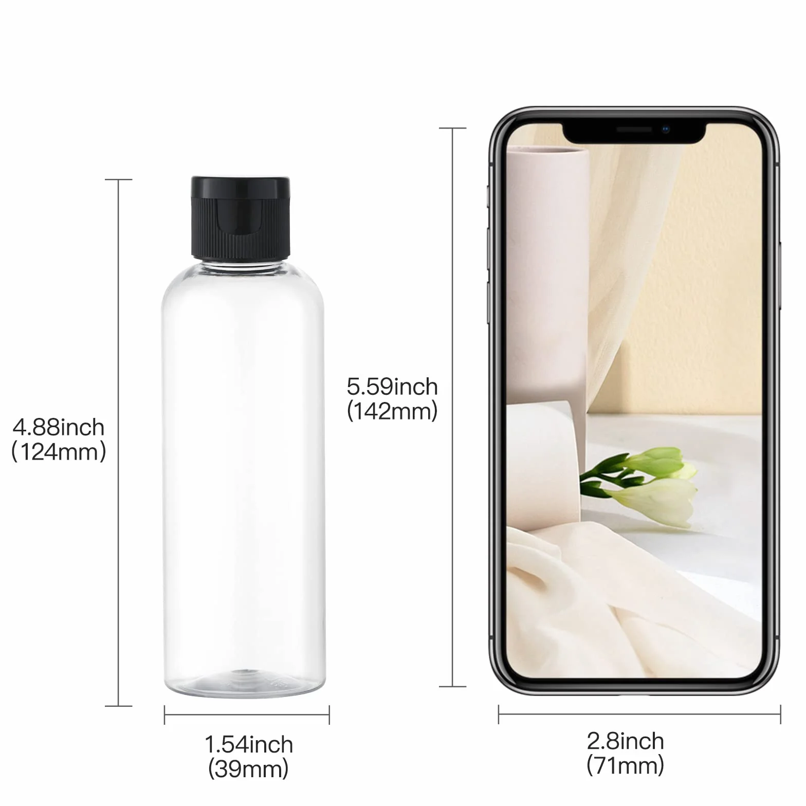 Toureal 100ML Bottiglie Vuoto da Viaggio con Tappo Flip Top (5 Pezz) Flaconi per Cosmetici (Trasparente)