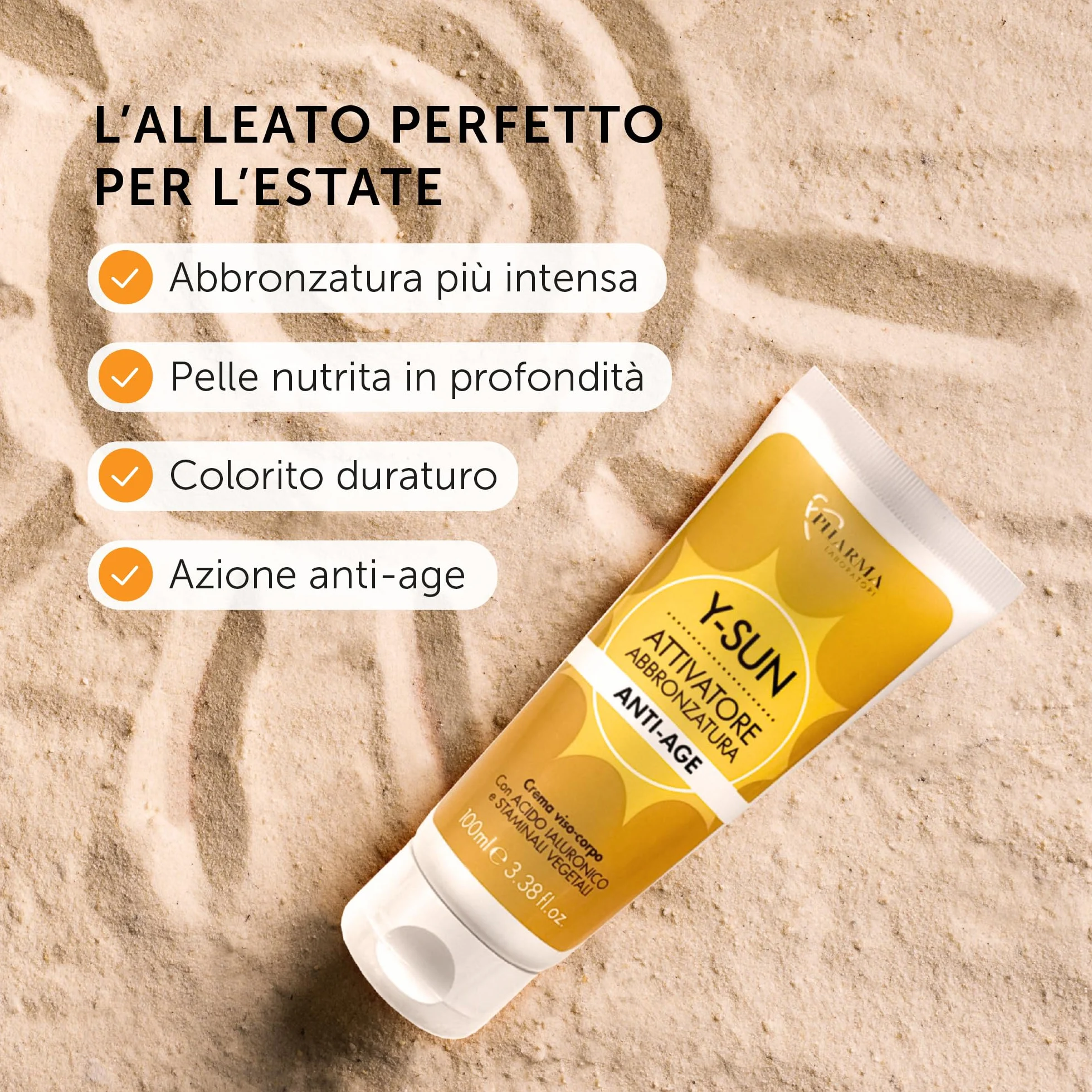 Ypharma Acceleratore Abbronzatura Viso e Corpo – Attivatore Melanina con Acido Ialuronico – Intensifica e Prepara la Pelle al Sole, Made in Italy