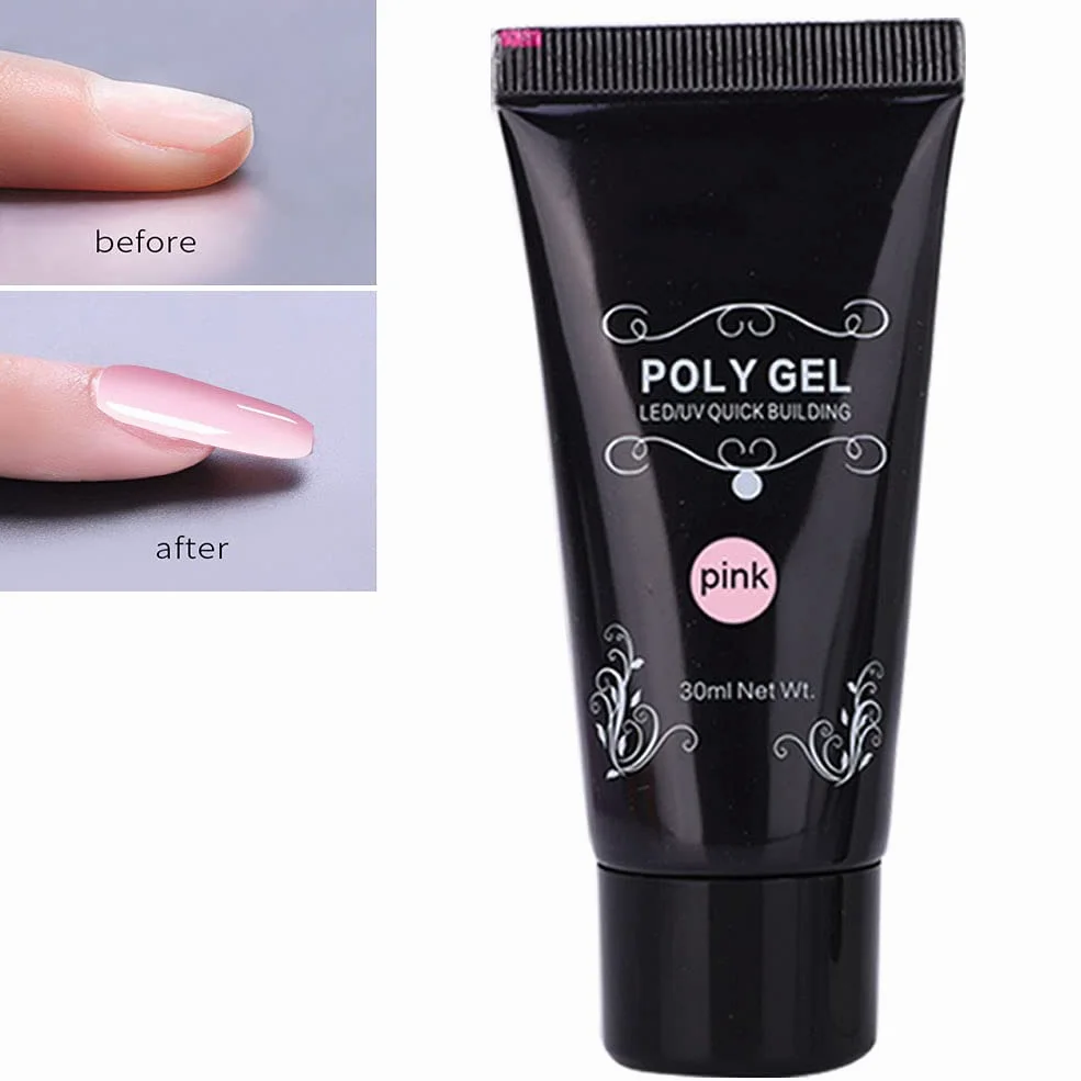 Set di strumenti per nail art con lampada essiccatrice, colla per extension e gel modellante; kit completo per manicure su unghie naturali o artificiali, incluso lima arcobaleno e (Rosa)