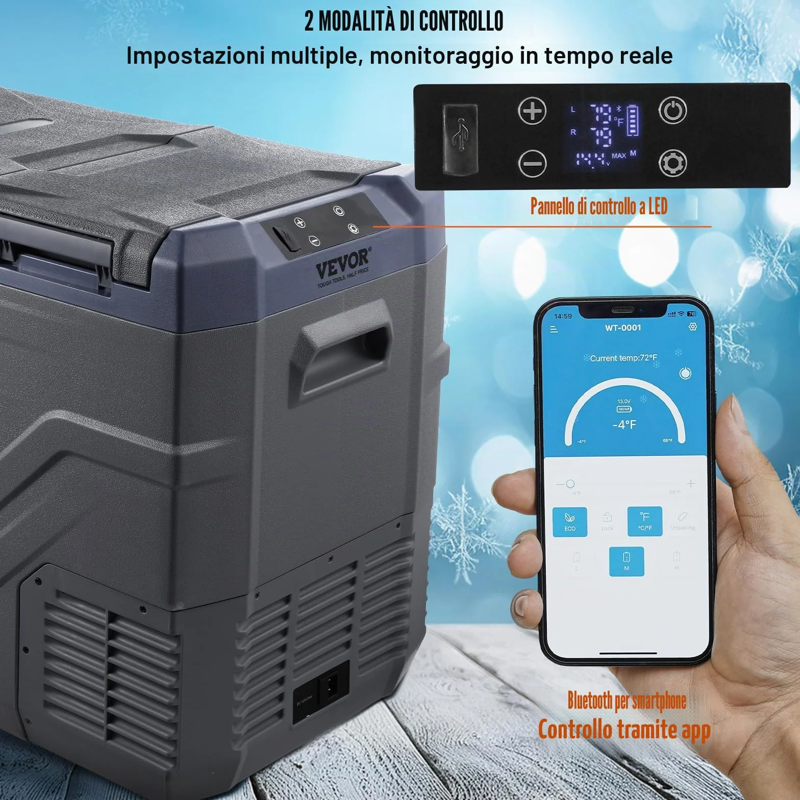 VEVOR Frigorifero per Auto Congelatore Portatile Doppia Zona 40 L 12 Volt -20~20℃ Compressore 12/24V CC 100-240V CA