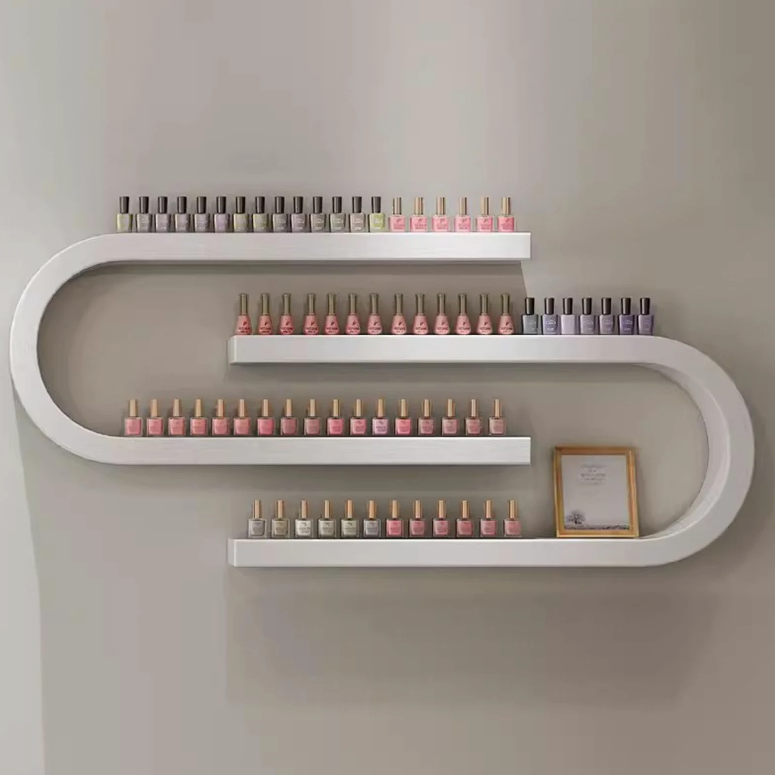 Scaffale Portasmalto a Forma di U, Organizer da Parete, Scaffale per Smalti, Vetrina per Cosmetici, Rossetti, Profumi, Vernici, Inchiostro per Tatuaggi, Olio Essenziale
