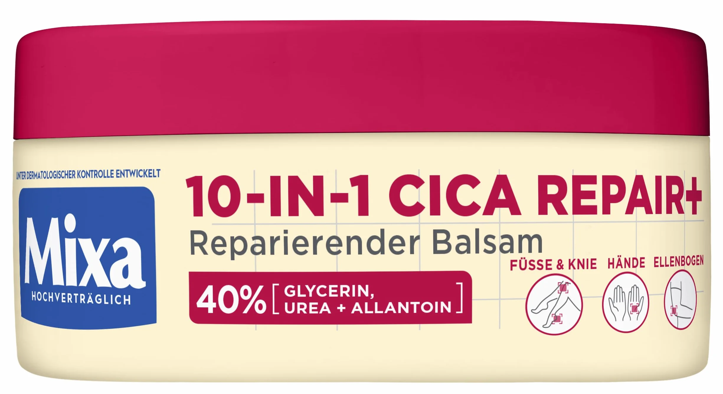 Mixa Balsamo riparante 10 in 1 Cica Repair+ con 40% glicerina, urea e allantoina per piedi, ginocchia, mani e gomiti, 150 ml