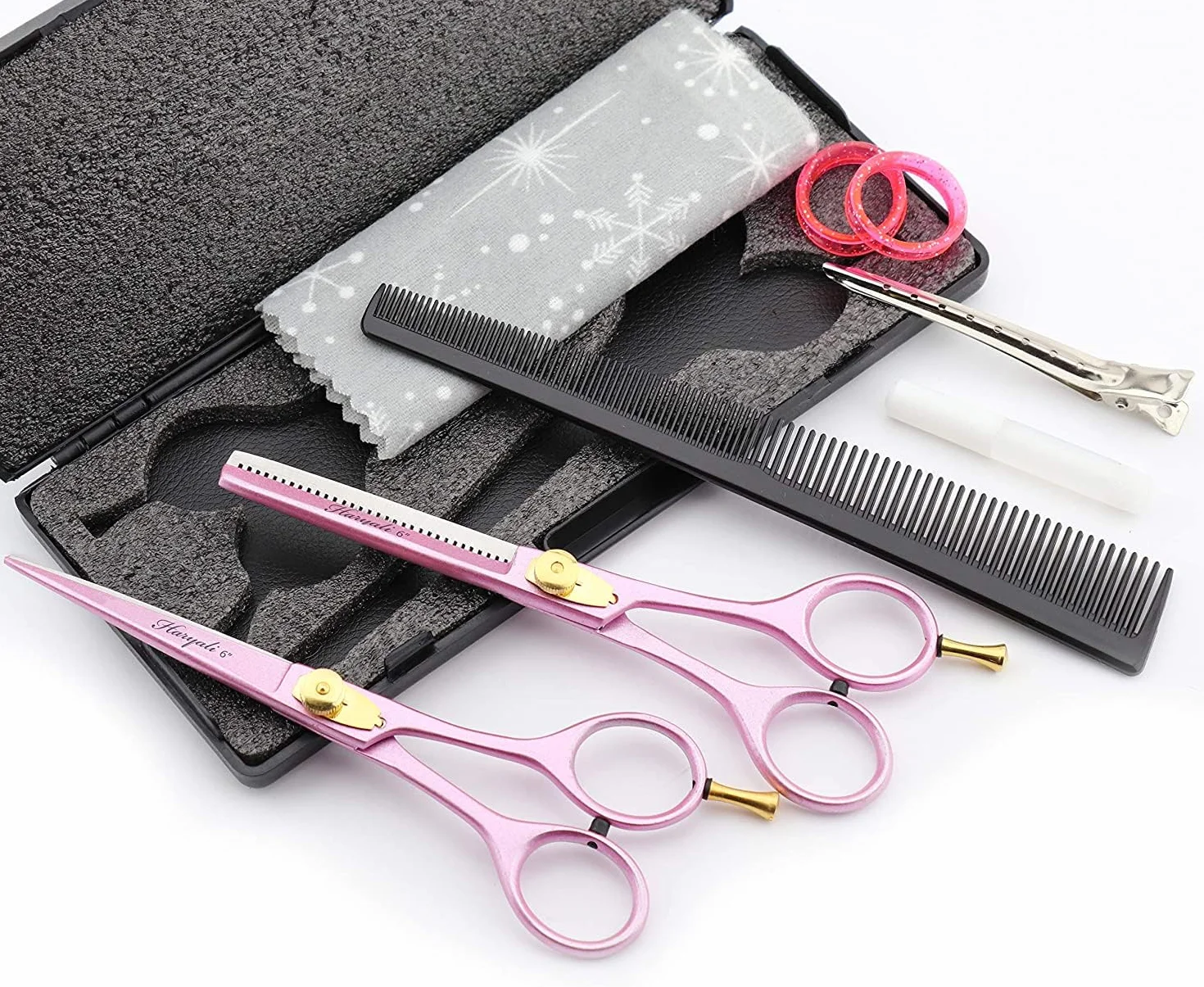 Haryali London Forbici professionali da parrucchiere da barbiere, 15,2 cm, per taglio dei capelli, con set di viti regolabili, confezione nera