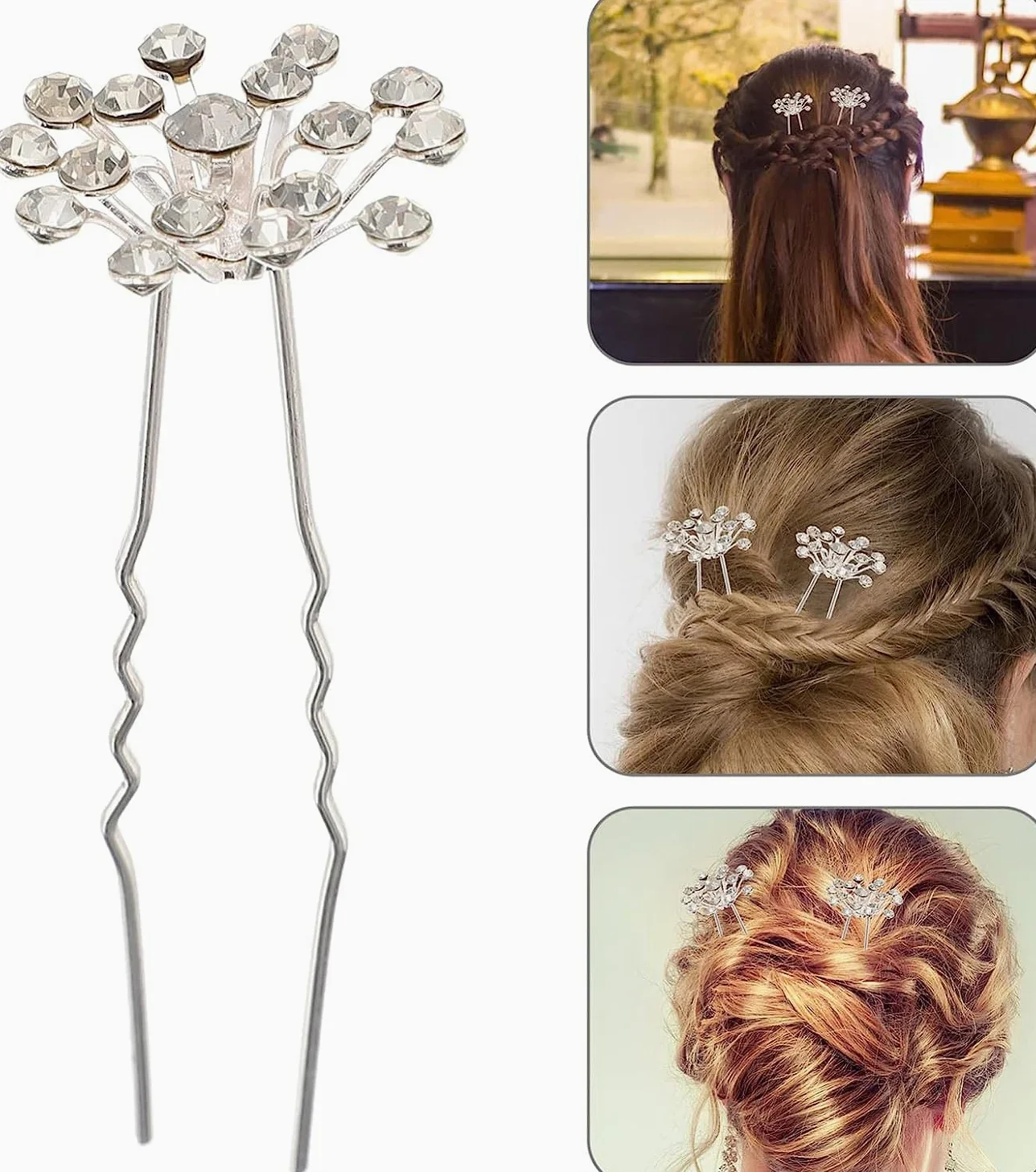Fermagli for capelli for donna ， 40 pezzi Copricapo con strass Elegante forchetta for capelli Accessorio for spilla da sposa Ragazze Perle Chic Updo Chignon Gypsophila Damigelle d'onore Fiore Clip flo