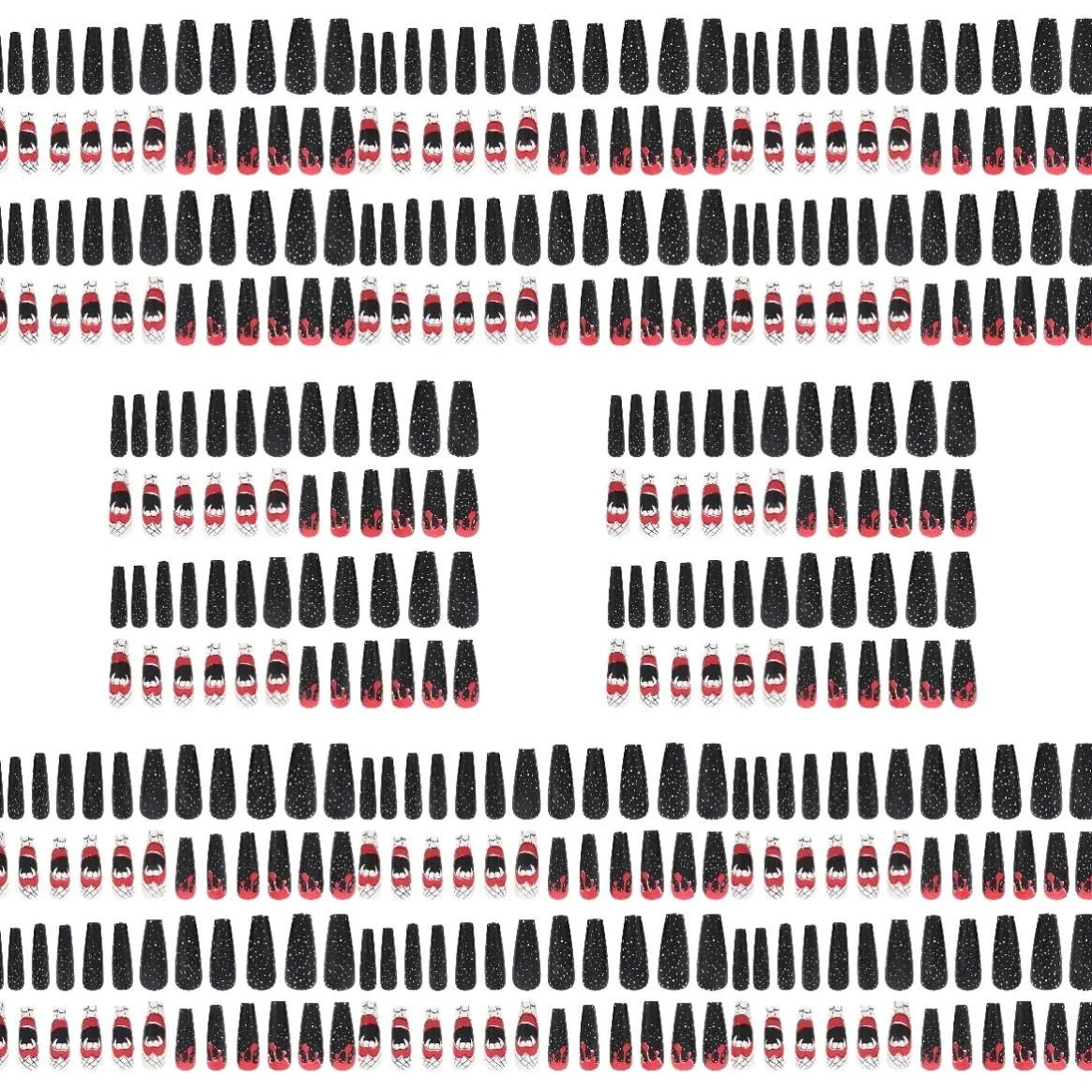 Mobestech 384 Pezzi Unghie Finte Lunghe per Halloween in Plastica Ultra Sottili Lunga Durata, Adesive la Vita Quotidiana e Decorazioni Nail Art