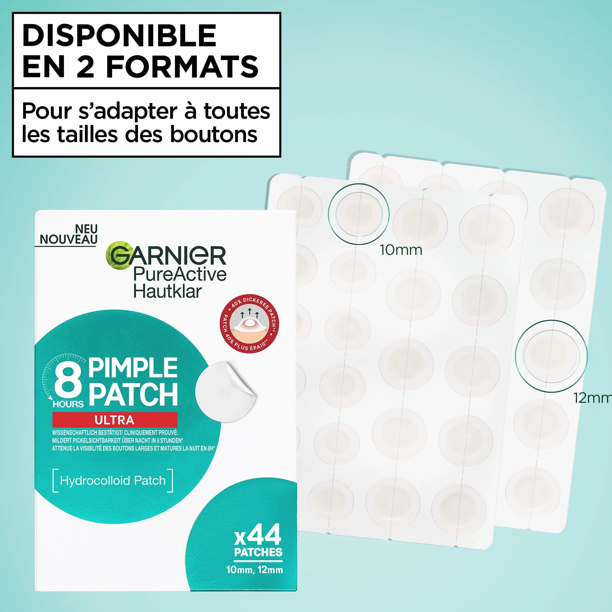 Garnier Pimple Patch 8 ore ULTRA Garnier Pure Active 44 Pezzi - CLINICAMENTE TESTATI: Riducono la visibilità dei brufoli, anche i più grossi. Uso notturno, efficaci in 8 ore