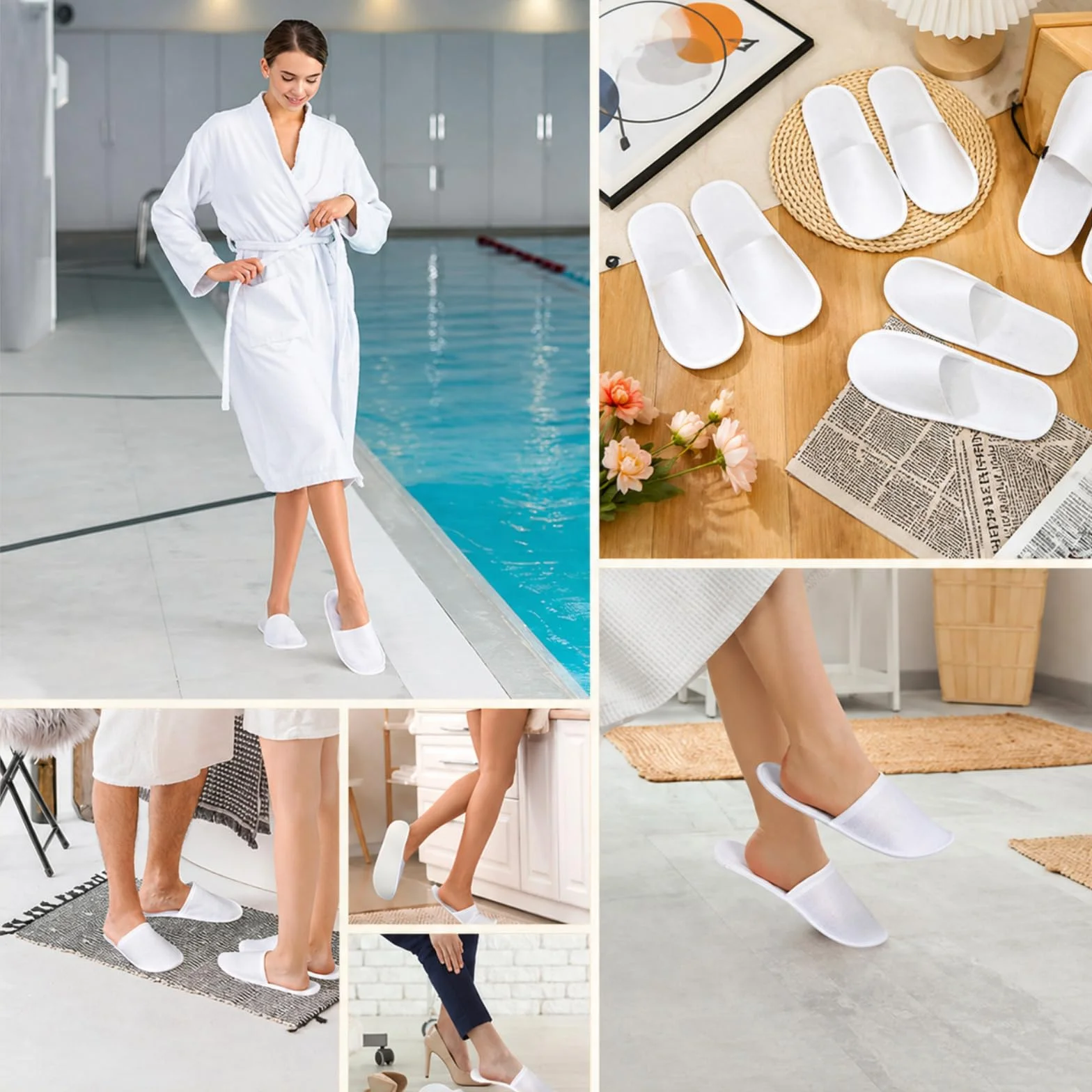 Ciabatte Monouso 3 Paia Taglia 42, Pantofole Usa e Getta in Pile Felpato Spesso, Antiscivolo per Ospiti, Hotel, Casa, Spa e Viaggio